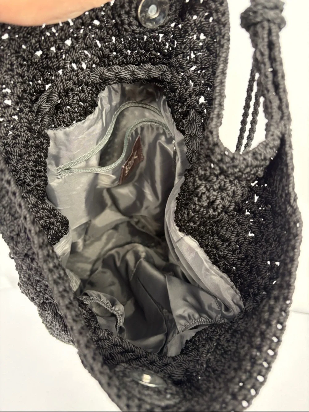 🗄️ The Sak Black Crochet Drawstring Shoulder Tote